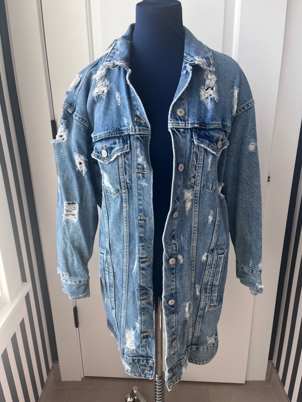 Zara Light Blue Distressed Oversized Denim Jacket